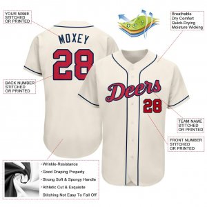 Custom Cream Red-Navy Authentic Baseball Jersey - image 3