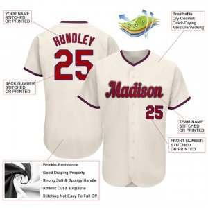 Custom Cream Red-Royal Authentic Baseball Jersey - image 3