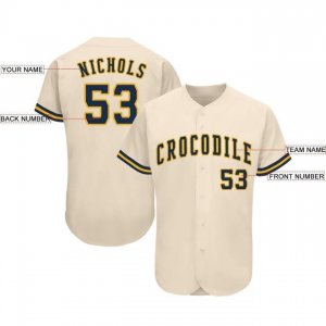 Custom Cream Navy-Gold Baseball Jersey - image 3