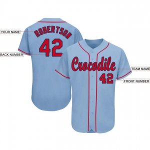 Custom Light Blue Red-Navy Baseball Jersey - image 3