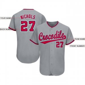 Custom Gray Red-Navy Baseball Jersey - image 3