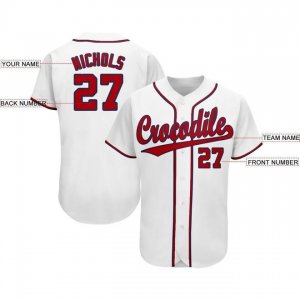 Custom White Red-Navy Baseball Jersey - image 3