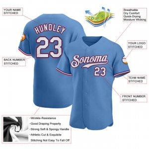 Custom Light Blue White-Red Authentic Baseball Jersey - image 3