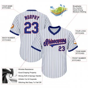 Custom White Royal Strip Royal-Red Authentic Throwback Rib-Knit Baseball Jersey Shirt - image 4