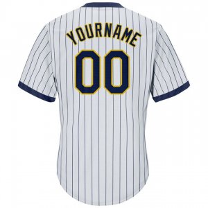 Custom White Navy Strip Navy-Gold Authentic Throwback Rib-Knit Baseball Jersey Shirt - image 3