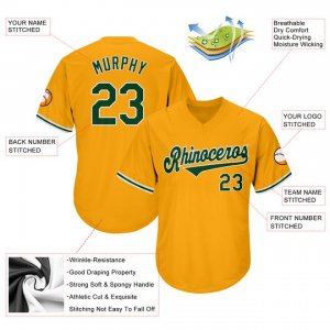 Custom Gold Green-White Authentic Throwback Rib-Knit Baseball Jersey Shirt - image 4