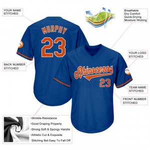 Custom Royal Orange-White Authentic Throwback Rib-Knit Baseball Jersey Shirt - image 4