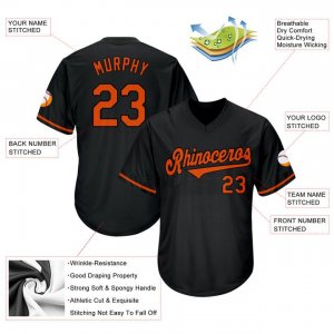 Custom Black Orange-Black Authentic Throwback Rib-Knit Baseball Jersey Shirt - image 4