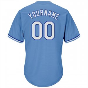 Custom Light Blue White-Royal Authentic Throwback Rib-Knit Baseball Jersey Shirt - image 3