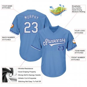 Custom Light Blue White-Royal Authentic Throwback Rib-Knit Baseball Jersey Shirt - image 4