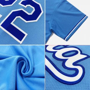 Custom Light Blue White-Royal Authentic Throwback Rib-Knit Baseball Jersey Shirt - image 7