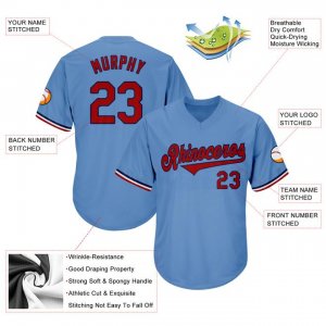 Custom Light Blue Red-Navy Authentic Throwback Rib-Knit Baseball Jersey Shirt - image 4