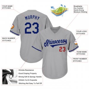 Custom Gray Royal-Red Authentic Throwback Rib-Knit Baseball Jersey Shirt - image 4