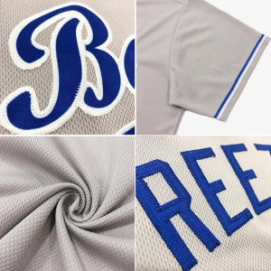 Custom Gray Royal-Red Authentic Throwback Rib-Knit Baseball Jersey Shirt - image 7