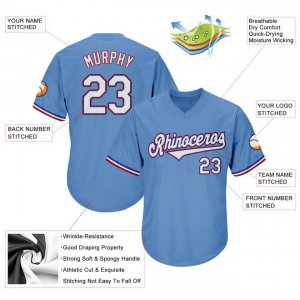 Custom Light Blue White-Red Authentic Throwback Rib-Knit Baseball Jersey Shirt - image 4