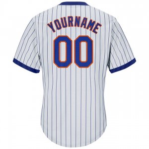 Custom White Royal Strip Royal-Orange Authentic Throwback Rib-Knit Baseball Jersey Shirt - image 3