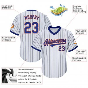 Custom White Royal Strip Royal-Orange Authentic Throwback Rib-Knit Baseball Jersey Shirt - image 4