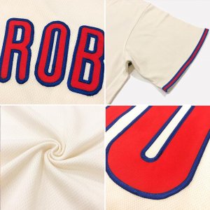 Custom Cream Red-Navy Authentic Throwback Rib-Knit Baseball Jersey Shirt - image 7