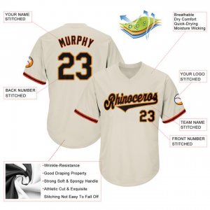 Custom Cream Black-Orange Authentic Throwback Rib-Knit Baseball Jersey Shirt - image 4