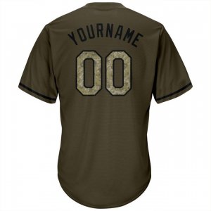 Custom Olive Camo-Black Authentic Salute To Service Throwback Rib-Knit Baseball Jersey Shirt - image 3