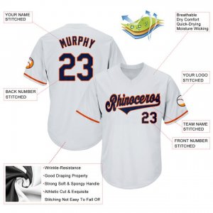 Custom White Navy-Orange Authentic Throwback Rib-Knit Baseball Jersey Shirt - image 4
