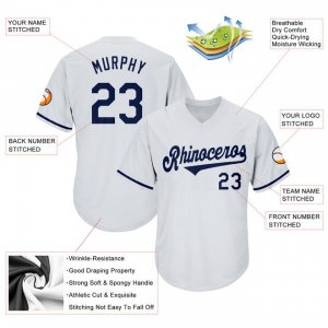 Custom White Navy Authentic Throwback Rib-Knit Baseball Jersey Shirt - image 4