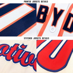 Custom Cream Navy Strip Navy-Red Baseball Jersey - image 5