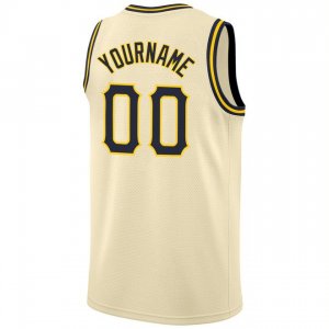 Custom Cream Navy-Gold Round Neck Rib-Knit Basketball Jersey - image 3