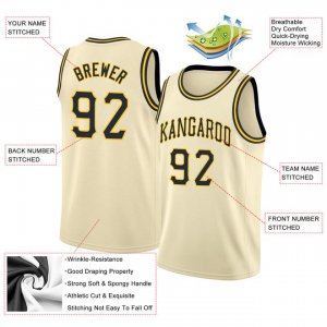 Custom Cream Navy-Gold Round Neck Rib-Knit Basketball Jersey - image 4