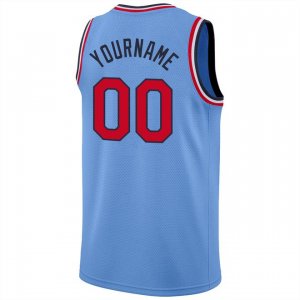 Custom Light Blue Red-Navy Round Neck Rib-Knit Basketball Jersey - image 3
