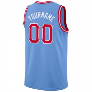 Custom Light Blue Red-White Round Neck Rib-Knit Basketball Jersey - image 3