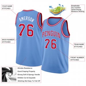 Custom Light Blue Red-White Round Neck Rib-Knit Basketball Jersey - image 4