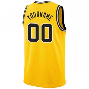 Custom Gold Black-White Round Neck Rib-Knit Basketball Jersey - image 3