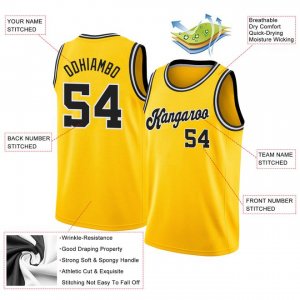 Custom Gold Black-White Round Neck Rib-Knit Basketball Jersey - image 4