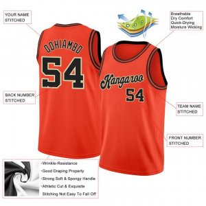 Custom Orange Black-Cream Round Neck Rib-Knit Basketball Jersey - image 4