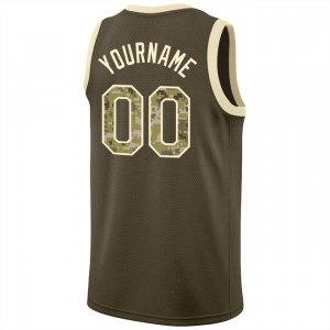 Custom Olive Camo-Cream Round Neck Rib-Knit Salute To Service Basketball Jersey - image 3