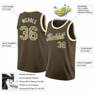 Custom Olive Camo-Cream Round Neck Rib-Knit Salute To Service Basketball Jersey - image 4