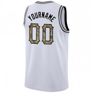 Custom White Camo-Black Round Neck Rib-Knit Basketball Jersey - image 3