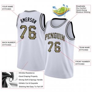Custom White Camo-Black Round Neck Rib-Knit Basketball Jersey - image 4
