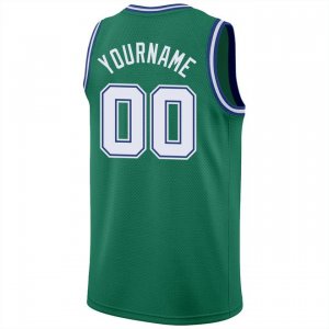 Custom Kelly Green White-Royal Round Neck Rib-Knit Basketball Jersey - image 3