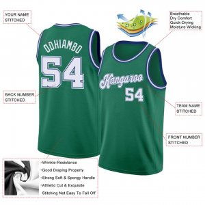 Custom Kelly Green White-Royal Round Neck Rib-Knit Basketball Jersey - image 4
