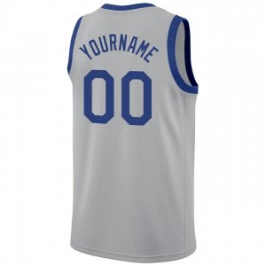Custom Silver Gray Royal-Red Round Neck Rib-Knit Basketball Jersey - image 3