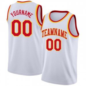 Custom White Red-Gold Round Neck Rib-Knit Basketball Jersey
