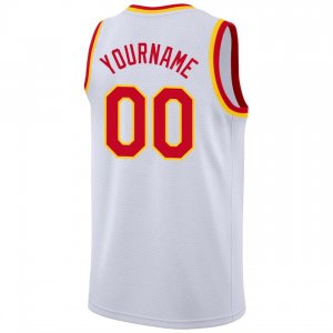 Custom White Red-Gold Round Neck Rib-Knit Basketball Jersey - image 3