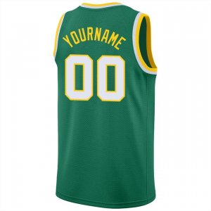 Custom Kelly Green White-Gold Round Neck Rib-Knit Basketball Jersey - image 3