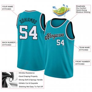 Custom Teal White-Black Round Neck Rib-Knit Basketball Jersey - image 4