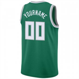 Custom Kelly Green White-Silver Gray Round Neck Rib-Knit Basketball Jersey - image 3