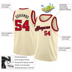 Custom Cream Red-Black Round Neck Rib-Knit Basketball Jersey - image 4