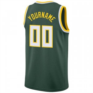 Custom Hunter Green White-Gold Round Neck Rib-Knit Basketball Jersey - image 3