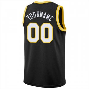 Custom Black White-Gold Round Neck Rib-Knit Basketball Jersey - image 3